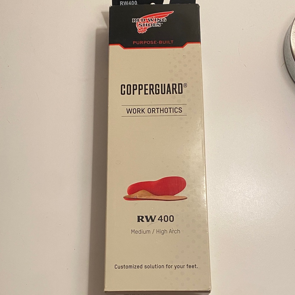 Red Wing Shoe inserts  Copperguard Orthotics with women’s size 7 med/high arch